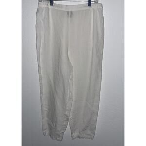 Eileen Fisher Irish Linen Cropped Pants Ivory White Elastic Waist